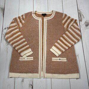 Susan Graves Open Sweater Cardigan Orange Size 1X Long Sleeves Stripes Pockets